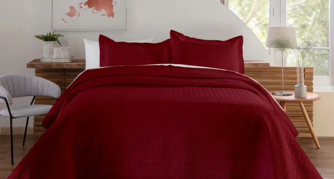 Colcha Cobre Leito Matelado Liso Queen 3 Peças Cor Vinho
