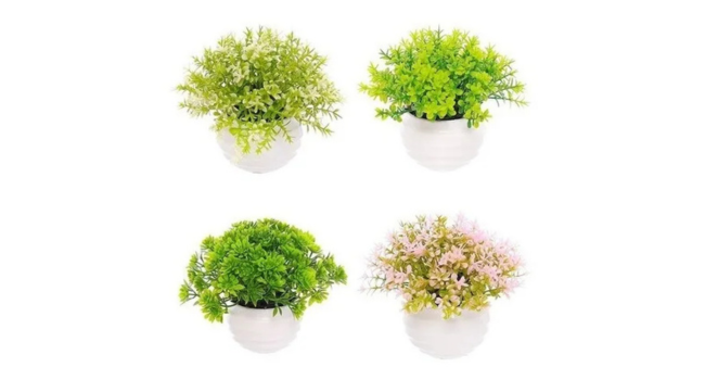 Kit 4 Vasos Vasinhos Plantas Flores Artificial Decoração