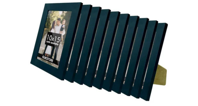 Kit 10 Moldura Porta Retrato 10x15 A6 Mesa Quadro C Acetato Cor Preto