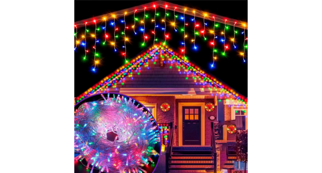 Cascata Pisca Natal 8funções 400 Leds 10 Metros Macho/femea Colorido 220v