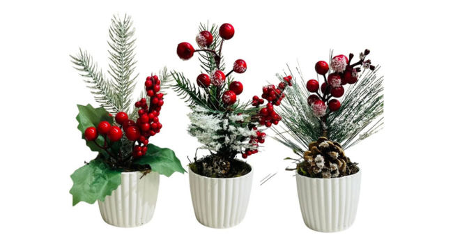 Kit 3 Enfeites De Natal Arranjos Natalinos Vasos Decoração