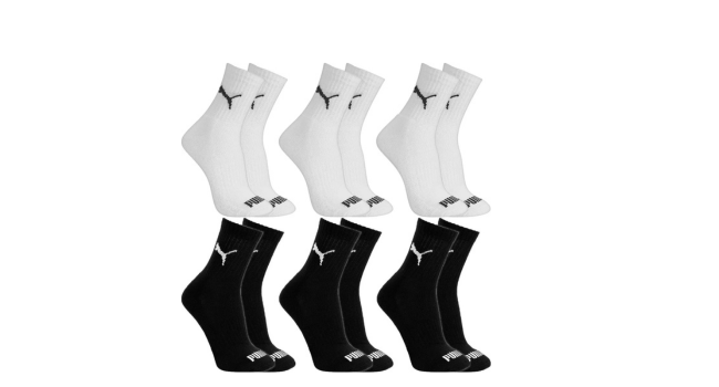 6 Pares Meias Puma Cano Médio Alto Atoalhada Academia Sport
